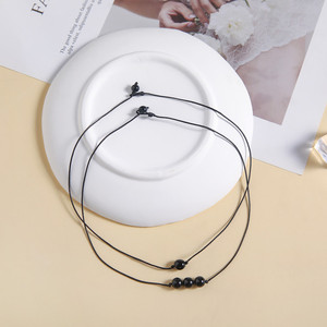 Collier en cordon ciré turquoise pour femmes, collier ras du cou minimaliste avec perles, bijoux en pierre noire en forme de U, chaîne extensible de 10 cm, pour usage quotidien - Product Image 4