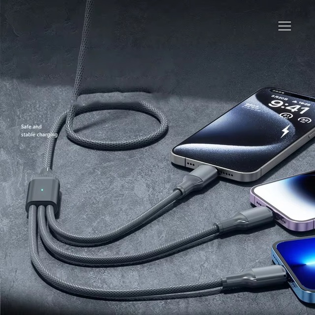 Multi Function 3 in 1 USB Fast Charging Cable Type C Charger Cord for Smartphones and Tablets