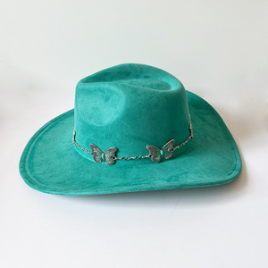 Metal Butterfly Chain Cowboy <strong>Hat</strong> Faux Suede Rolled Brim <strong>Hat</strong> Wide Brim <strong>Western</strong> Cowboy <strong>Hat</strong> - Product Image 5