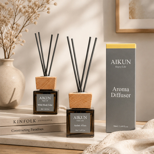 Aikun MOQ30pcs 3 Day Sample 7 Day Ship Grey 50ml Square Glass Sticker Logo Box Custom Scent Reed <b>Diffuser</b> Set for Boutique Brand - Product Image 1
