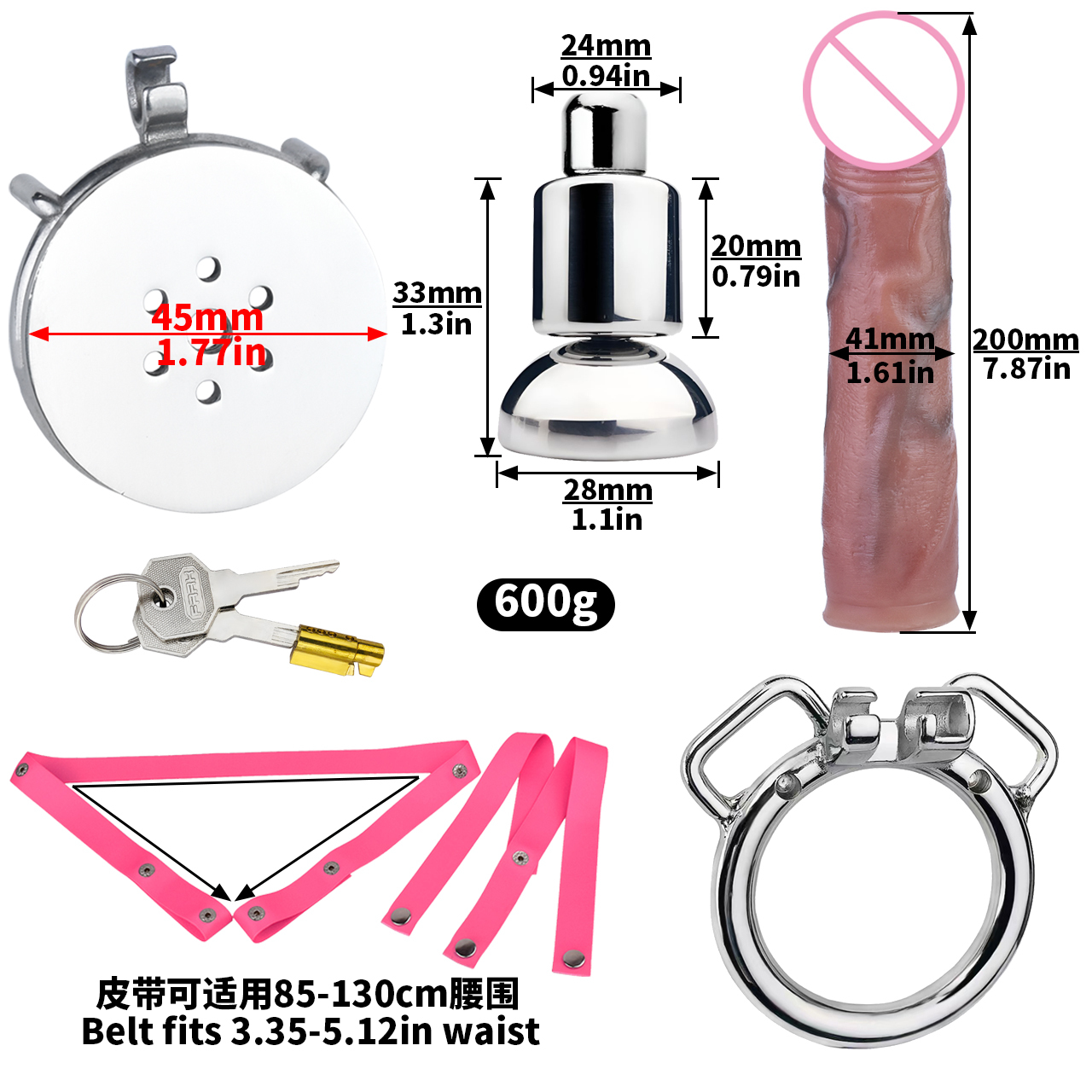 round ring+L size penis+pink belt
