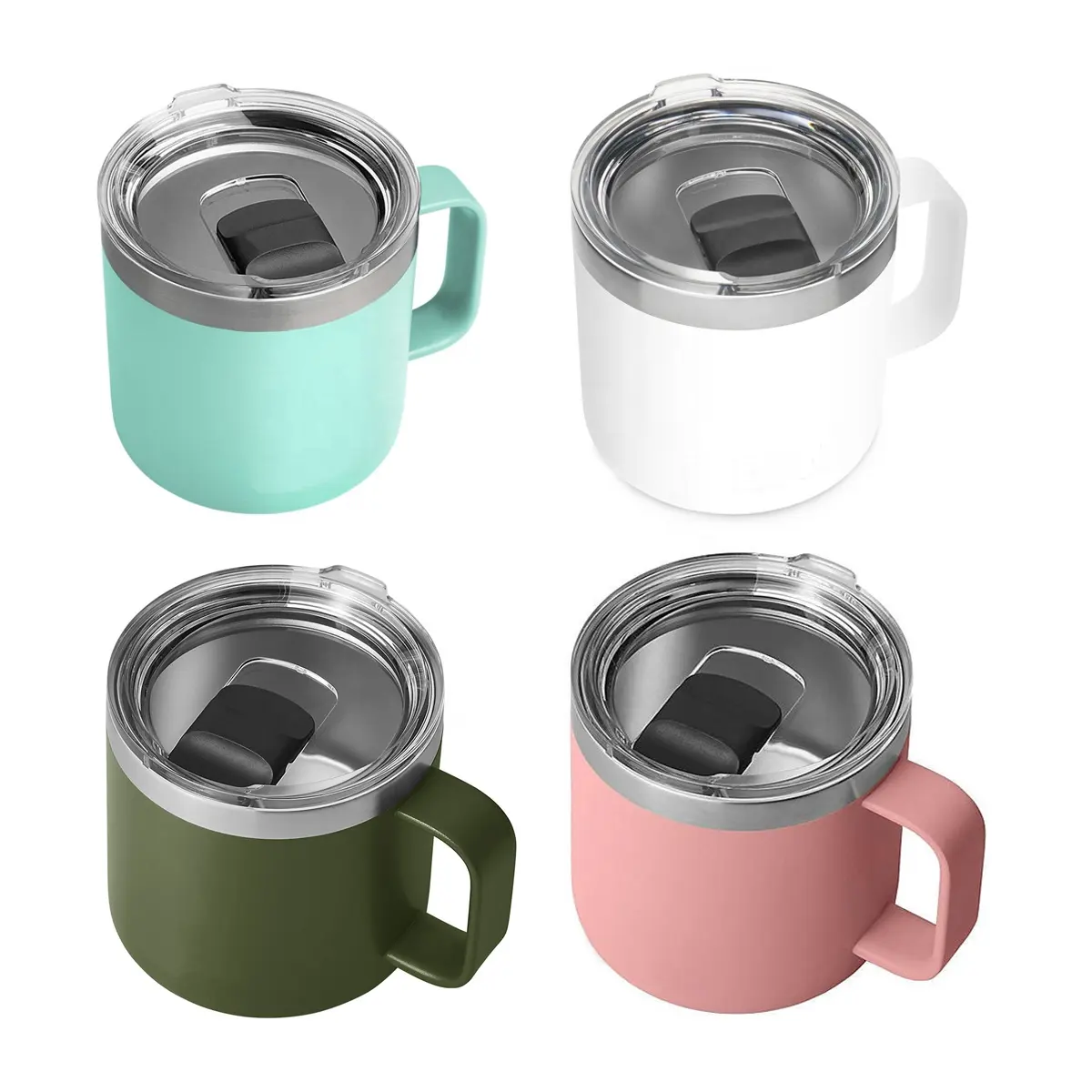 12oz 14oz custom double wall Insulated stainless steel coffee cup travel camper mug with handle magnetic lid wholesale reusable