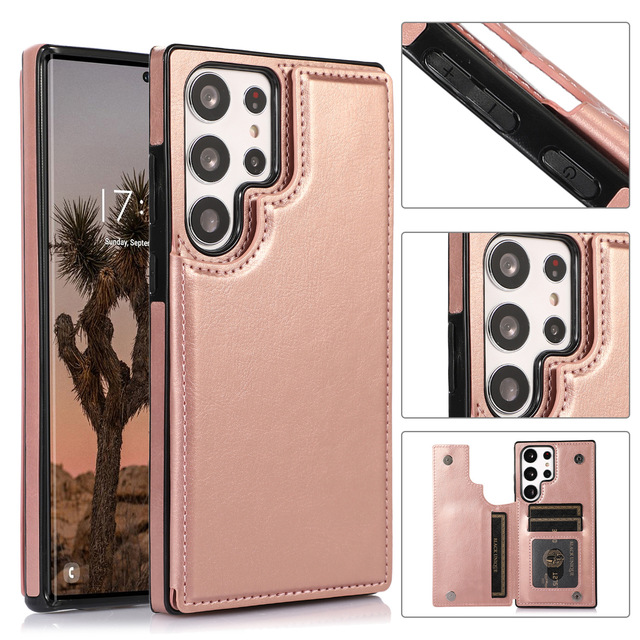 Vkoo PU Leather Back Card Wallet Phone Case for Samsung S24 Ultra S25 Leather Wallet Mobile Case Cover for Samsung S23 Ultra