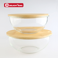 Bol de mélange rond en verre avec couvercle en bambou, pour mélanger, pour les salades, 4 pièces