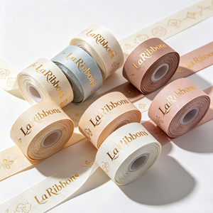 Elegant Neutral Series Gold Logo Print Polyester Grosgrain <b>Ribbon</b> Bulk Rolls For Luxury Present Box Floral Arrangement - Product Image 5