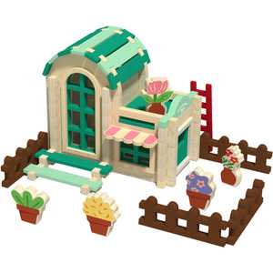 <b>Wooden</b> Mortise And Tenon <b>Building</b> <b>Blocks</b> House For Kids 4 6 Years Old Educational Toy With Garden Set - Product Image 1