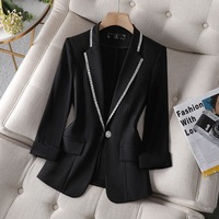 Veste de Costume Femme Assortie en Mousseline à Manches Trois-Quarts Mince Manteau Uni Veste Tailleur Col Revers Diamant Col V Élégant du S au 2XL
