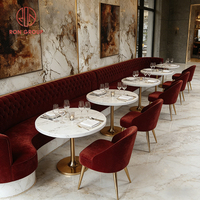 Meubles de restaurant commerciaux de luxe français modernes, canapé, chaise en velours rouge bordeaux, table en marbre, ensemble de café, hôtel