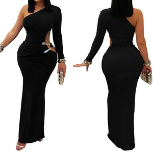 ชุดเดรสสีพื้นเข้ารูปเปิดไหล่แนวเซ็กซี่ของผู้หญิงแฟชั่น - Product Image 3