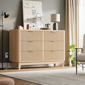 Toma de corriente de 6 cajones, cómoda estriada, cajones anchos de madera, <span class=keywords><strong>diseño</strong></span> de perfil curvo, AMPLITUD para armarios de TV y sala de estar - Product Image 5