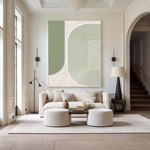 Cuadro Decorativo Personalizado en Lienzo, Estilo Minimalista Wabi Sabi, Textura Hecha a Mano, Enmarcado, Pintura al Óleo con Textura de Yeso Verde Puro para Interiores - Product Image 4