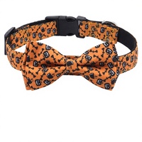 Nouveau collier pour chien en polyester - Motif araignée et citrouille avec nœud papillon - Accessoire pour animaux de compagnie pour la fête d'Halloween
