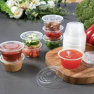 Pudín para hornear MUESTRA GRATIS 1,5/2/2.5oz tazas de preparación transparentes de polipropileno taza de salsa con tapas para mascotas