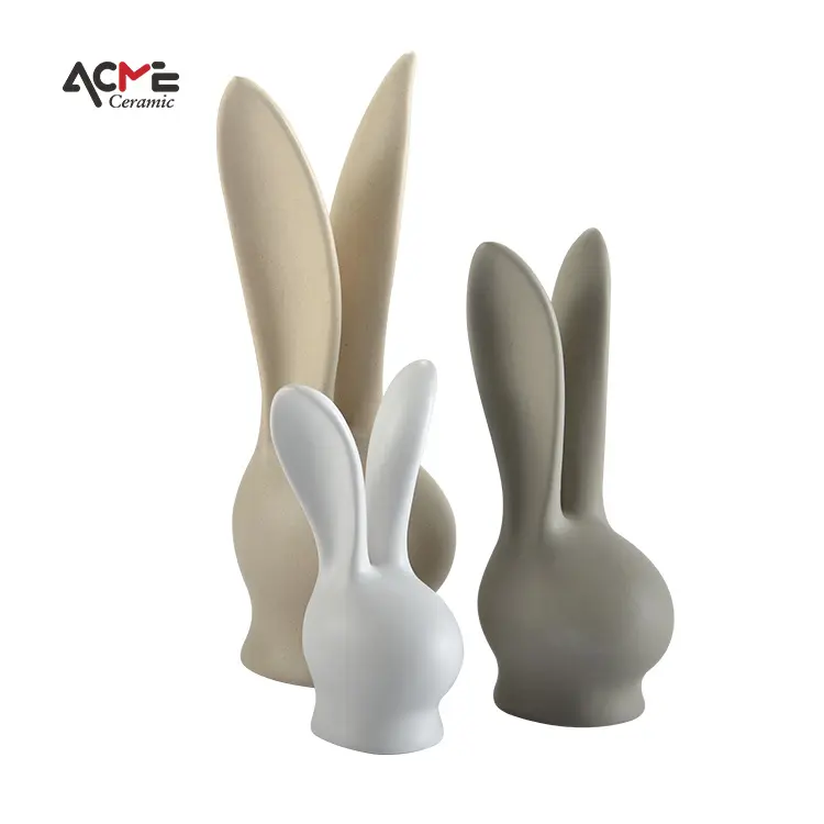 Easter bunny ceramic big size statues ornament Ceramic Porcelain Animal Rabbit Head Figurine For Home Decor