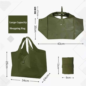 <b>Foldable</b> Reusable Shopping <b>Bag</b> Roll Up Strap Closure Heavy Duty 20KG Load Solid Color Polyester Grocery Tote Wide Handle Machine - Product Image 2