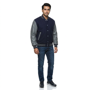 Chaqueta Bomber de Cuero con Mangas de Cuero, Chaqueta Universitaria Varsity, Chaqueta de Piloto, Chaqueta Letterman, Chaqueta Varsity de Béisbol con Logotipo Bordado Personalizado - Product Image 1