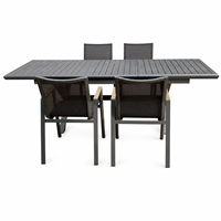 Mesa de Comedor Extensible de Aluminio para Exteriores, Mesa de Patio Retráctil con Tablero de Aluminio con Diseño de Madera Grabada, Mesa Resistente a la Intemperie