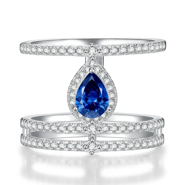 2023 neue S925 Silber ein Karat birnenförmiges Tansanit blau 5*7 Wasser tropfen Ring Ring Mode Temperament Fabrik Direkt vertrieb Hochzeits schmuck