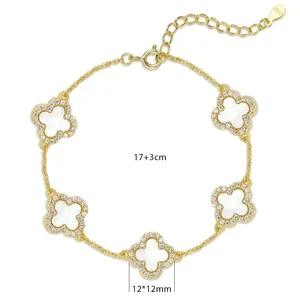 VANA Fine Four Leaf Clover Jewelry 925 Sterling Silver Charm Bracelet Bangle Silver 925 Pulseras S925 Clover Jewelry Sets