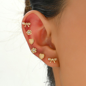 Sweet Fresh Korean Style Heart <b>Bow</b> Stud Earrings Set For Women <b>Gift</b> Fashion Jewelry EH4884 - Product Image 2