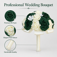 Bouquet de mariée en PE vert foncé et blanc avec décorations de perles, bouquet de demoiselle d'honneur, fleur artificielle à tenir, bouquet de mariage artificiel