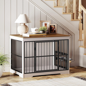 Köpek kafesi mobilya kapalı ahşap köpek kulübesi ile ayarlanabilir yükseltilmiş köpek kase besleyici, büyük orta Pet House End masa - Product Image 3