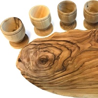 Ensemble de coupes de communion en bois d'olivier, six coupes et une grande assiette à pain pour le vin, les boissons, 10 mini-coupes de sainte eucharistie
