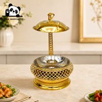 Luxuriöser Runder Chafing Dish aus Goldfarbenem Edelstahl, Buffet-Speisenwärmer mit Aufklappbarem Deckel für Hotel, Restaurant und Catering