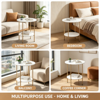 Table basse ronde de luxe en fer forgé européen durable pour hôtel avec rangement central