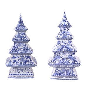 Patrón de torre de flores de pájaro azul y blanco, escultura de <span class=keywords><strong>Pagoda</strong></span> de cerámica, árboles, formas, estatuas para el hogar, decoración de Navidad, RZSi58-E-F - Product Image 1