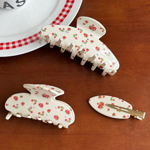 Pinzas para el Cabello Duraderas con Patrón de Cereza Roja y Uva Morada, Lindos Pasadores de Acetato con Pedrería y Aleación Antideslizantes para Uso Diario - Product Image 2