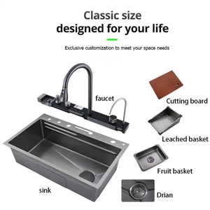 <span class=keywords><strong>AMAXO</strong></span> Évier de cuisine en acier inoxydable 304 anti-rayures Évier de cuisine à fente unique multifonction avec cascade et lave-gobelet - Product Image 6