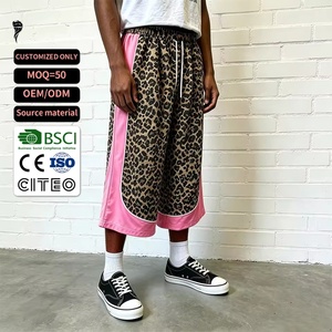 Custom <b>Men</b> Streetwear Color Block <b>Shorts</b> Casual Wide Leg Basketball Satin <b>3</b>/<b>4</b> Long <b>Shorts</b> - Product Image 1