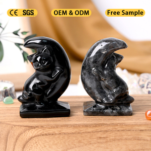 Venta al por Mayor de Cristales Curativos de Alta Calidad, Tallados de Cristal con Forma de Gato Lunar para Decoración del Hogar - Product Image 3