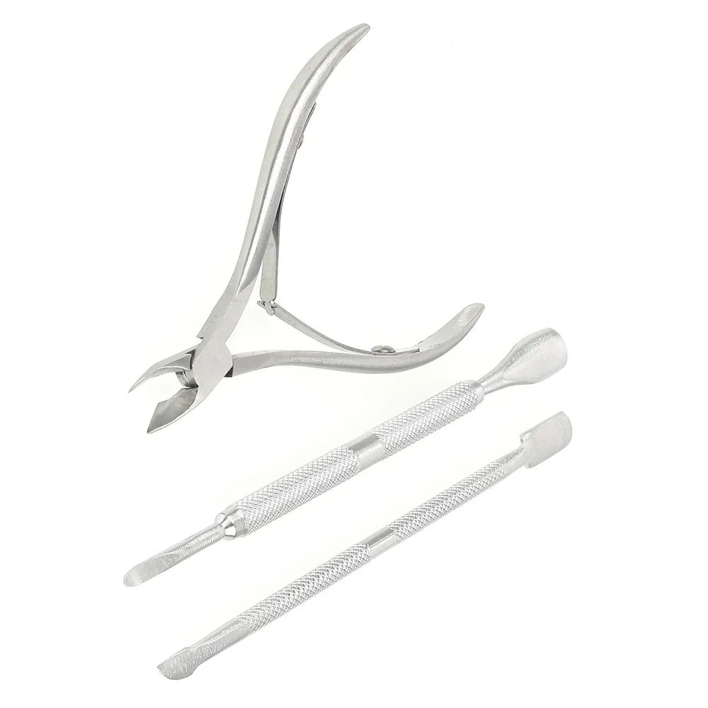 3pcs Nail Cuticle Spoon Pusher Stainless Steel Remover Cutter Nipper Clipper Set