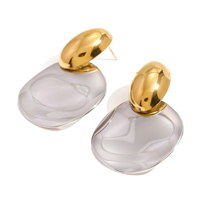 Boucles d'oreilles pendantes tendance en acier inoxydable, design géométrique bicolore, bijoux de fête - Product Image 4