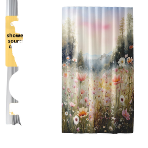 Juego de <span class=keywords><strong>cortinas</strong></span> de baño de cuatro piezas superventas de <span class=keywords><strong>Amazon</strong></span>, cortina de <span class=keywords><strong>ducha</strong></span> impermeable de poliéster con estampado de pradera de flores silvestres de acuarela - Product Image 2