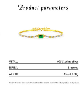 S925 silver Minimalist 22k Gold Plated Chain <b>Bracelet</b> With Emerald Cut Green Stone And Diamond Accents For Women Everyday Wear - Product Image 2