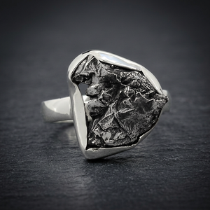 Meteorite Gemstone Rough Stone Bezel Setting 925 Sterling Silver Wedding & Party Trendy <b>Black</b> <b>Ring</b> - Product Image 3