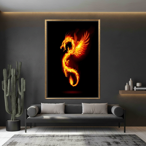 Fire Dragon Tempered Glass Print: <b>Black</b> Wall Art Canvas,GOLD <b>FRAMED</b> CANVAS - Product Image 3