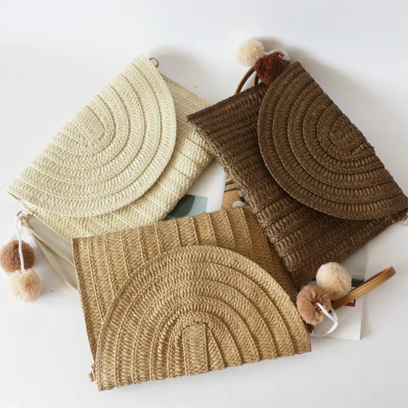 Summer Beach Straw Bag Handmade Woven Crossbody Purse For Women Envelope Straw Clutch Purse