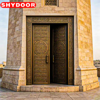 Porte d'entrée principale de luxe en cuivre sculpté, style mosquée arabe, double porte de sécurité antique pour villa islamique
