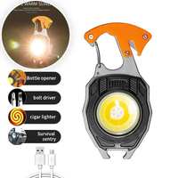 Porte-clés multifonction avec sifflet magnétique, briquet, lampe torche COB, mini lampe torche LED rechargeable portable, lampe de travail d'urgence