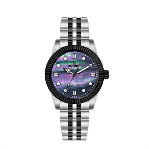Relojes de Pulsera para Hombre de Dos Tonos Plateados de Acero Inoxidable 316L con Bisel Estriado y Esfera de Nácar OEM con Movimiento Automático 8215 - Product Image 1