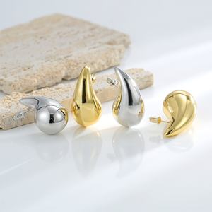 Pendientes de <span class=keywords><strong>Bottega</strong></span> Huecos de Acero Inoxidable con Baño de Oro de 18k para Mujer, Hipoalergénicos, Ligeros, con Forma de Gota de Agua - Product Image 1
