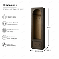Porte-manteau fin en bois massif français, meuble d'entrée arqué pour petit hall, armoire de vestiaire, unité de rangement d'angle