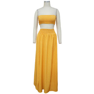 Zhzhe gaun kasual wanita, Gaun Atasan Tube belahan tinggi 2 potong, titik gelombang musim panas - Product Image 3