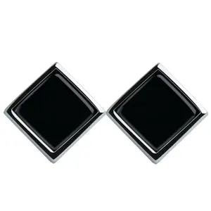 Natural Black jadeite Square Stud earrings S925 silver inlaid fashion female accessories D117