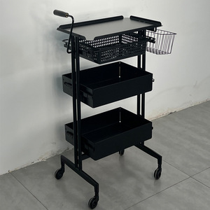 Wholesale Barber Shop Perm and Dyeing Beauty Storage <b>Trolley</b> Iron Black <b>Trolley</b> Hair Salon Hair Dye Storage Rack for Workshop - Product Image 2