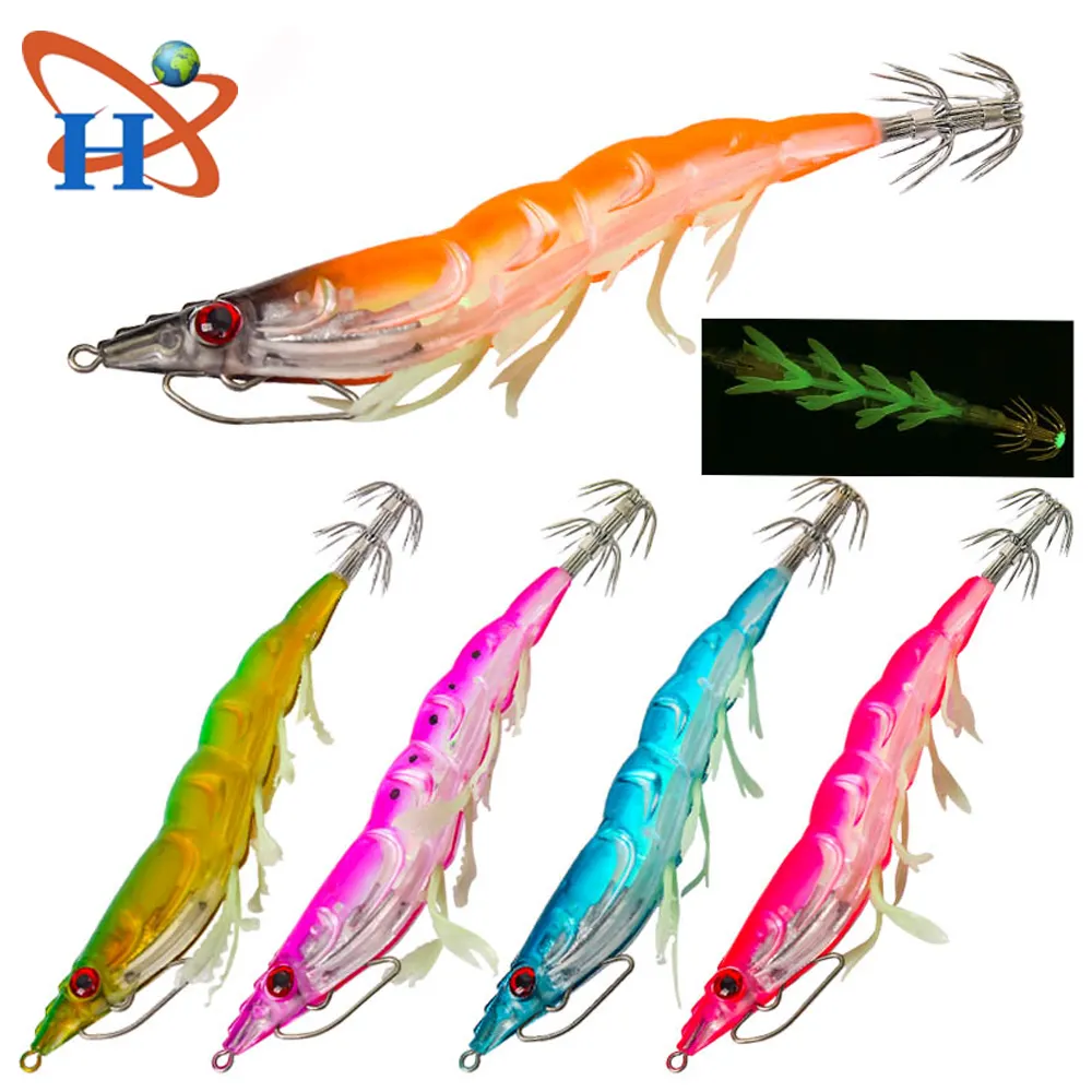 HUIXIAN Luminous Fishing Lure 13cm 19g Squid Hook Wobblers Jigs Sea Octopus Cuttlefish Wood Shrimp Squid Hook Hard Baits 3D Eyes pesca